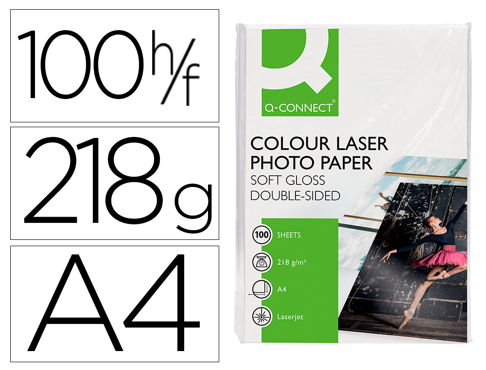 PAPIER PHOTO Q-CONNECT LASER SEMI GLACÉ BRILLANT A4 218G/M2 COMPATIBLE TOUTES IMPRIMANTES PAQUET 100 FEUILLES