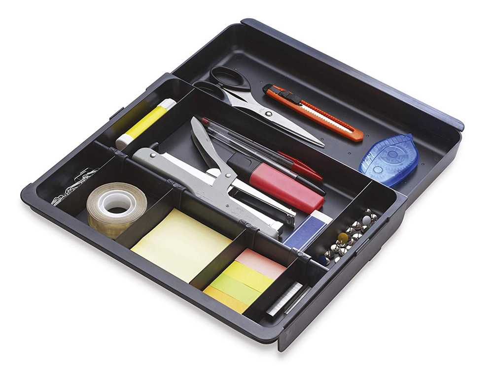 ORGANISATEUR TIROIR EXACOMPTA DRAWINSERT ÉCOBLACK POLYSTYRÈNE COULISSANT 4 AILETTES AMOVIBLES 298X246X36MM COLORIS NOIR